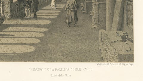 Cloister of San Paolo fuori le Mura, Rome, Antique Architectural Print 1869, close-up 4