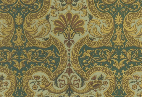 17th Century Baroque Ornament Print, Rich Gold and Green Decorative Motif, close-up 4