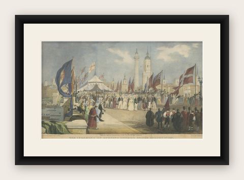 Antique Print of the Ceremony of Opening London Bridge by Hullmandel '1831', shown framed