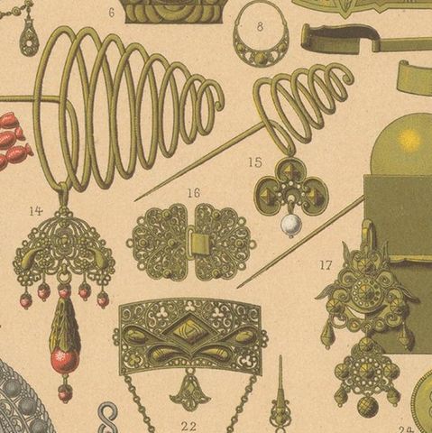 Pl. 144 Antique Print of Holland Decorative Objects by Racinet, 'circa 1880', close-up 2