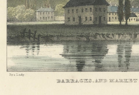 Fredericton's Barracks and Market House: Hand-Colored 1831 Lithograph, close-up 1