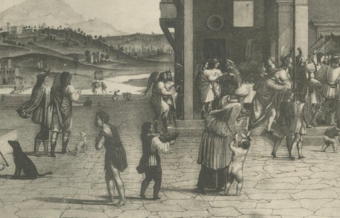 Italian Renaissance Street Scenes, Set of 2 Decorative Engravings, ca.1880, close-up 6