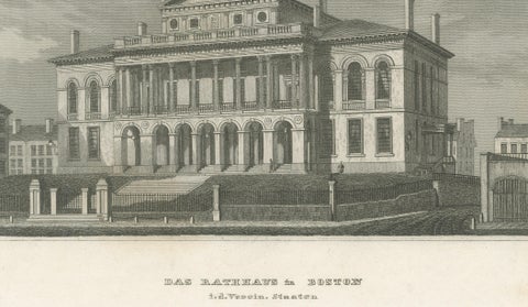 Boston State House on Beacon Hill, Antique Steel Engraving ca. 1850, close-up 3