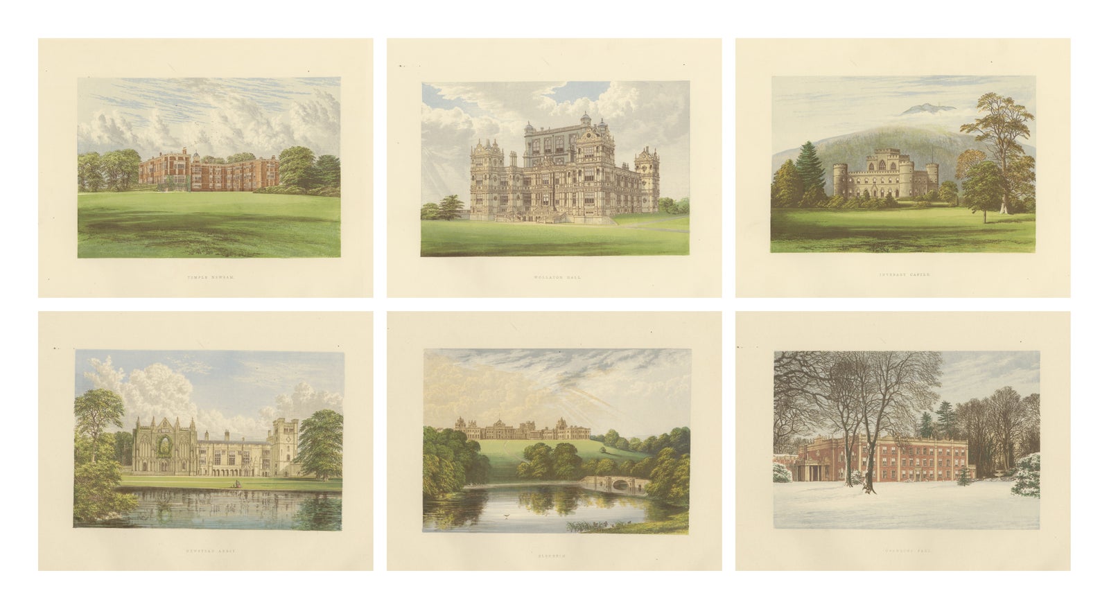 Victorian Country House Views, Trentham, Wollaton, Inveraray, Fountains, c.1850