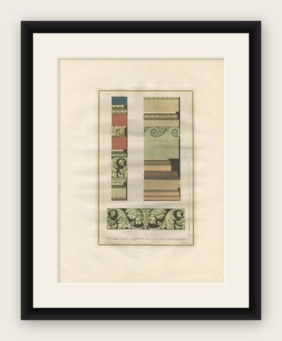 Antique Architecture Print of Ornaments 'Tav. X' by Albertolli, shown framed