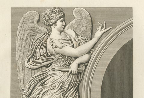 Antique Louvre Architectural Engravings Pair, French Neoclassical Reliefs, 1803, close-up 3