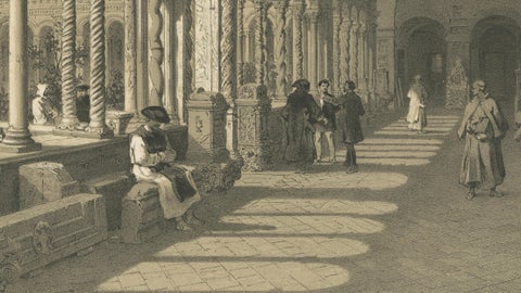 Cloister of San Paolo fuori le Mura, Rome, Antique Architectural Print 1869, close-up 3
