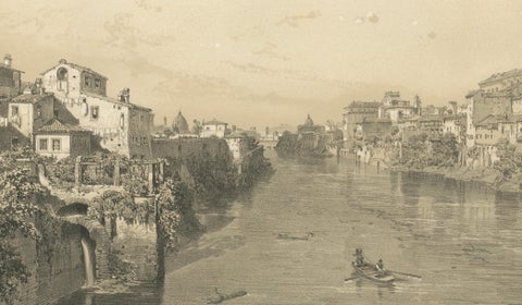 Rome Tiber View from Ponte Sisto, Antique Architectural Print 1869, close-up 3