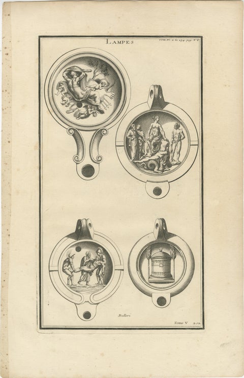 Original Classical Lamp Engravings: Montfaucon's Collection, Published in 1722, view 2