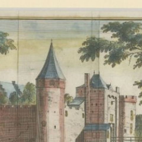 Antique Print of Muiden Castle in the Netherlands, circa 1730, close-up 1