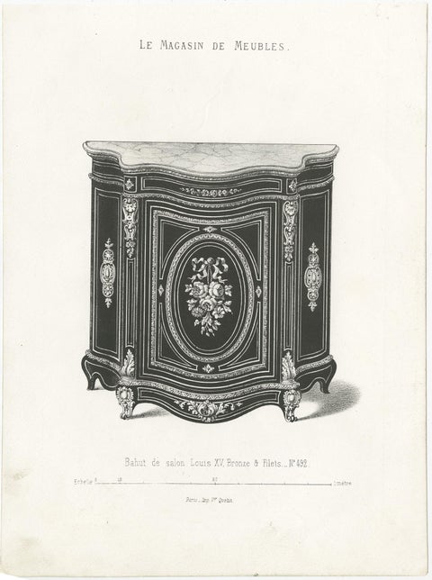 Set of 2 Antique Furniture Prints of a Vitrine and Bahut by Quetin, 'circa 1860', view 2