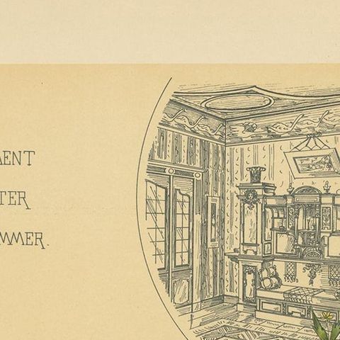 Pl. 28 Antique Print of Sofa Furniture for a Dining Room by Kramer, circa 1910, close-up 1