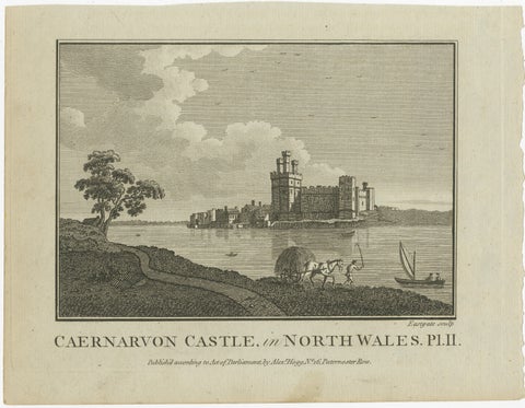Caernarvon Castle in North Wales, Antique English Engraving by A.Hogg, ca.1785, view 2