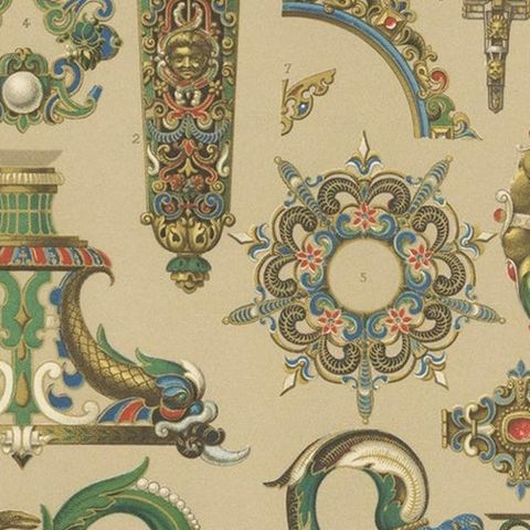 Pl. 62 Antique Print of 16th-17th Century Ornaments by Racinet, 'circa 1890', close-up 1