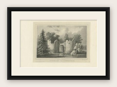 Antique Print of the Ruins of Toutenburg Castle by Van der Aa, 1846, shown framed