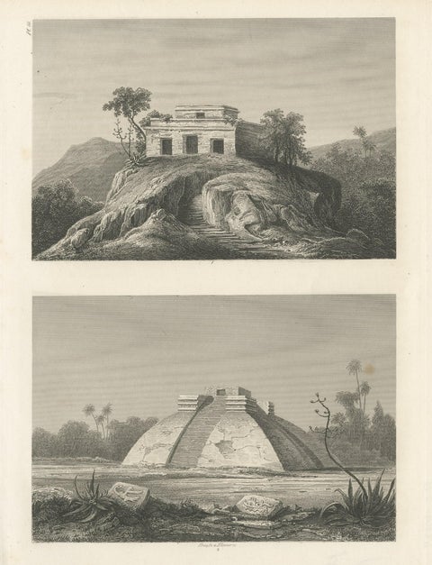 Antique Engravings on One Sheet Depicting Ruins in Mexico, 1857, close-up 1