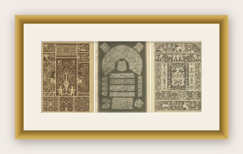 Vibrant Italian Renaissance Decorative Art Plates, Original Chromolithos, 1887, shown framed