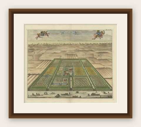 Antique Print of the Poppendam Estate, North of Amsterdam, The Netherlands, 1696, shown framed