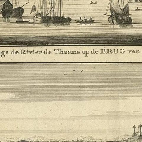 Antique Print with Views of the London Bridge and Westminster Bridge, 1754, close-up 2