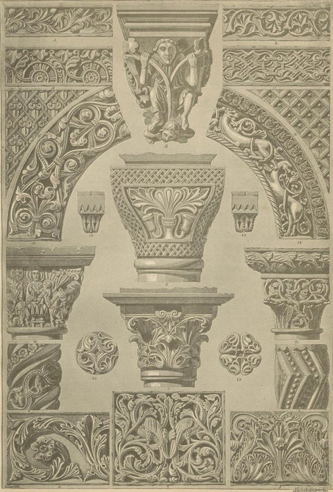 Byzantine and Romanesque Architectural Ornament Print by H. Dolmetsch, 1887, close-up 2