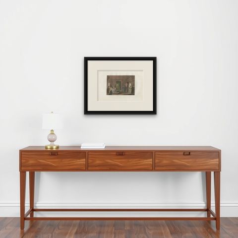 Antique Print of the Tombs of the Kings of Judah by Ferrario '1831', shown framed on a wall, true to size