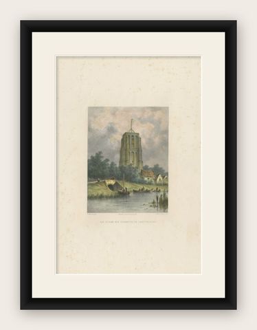 The Leaning Tower of Leeuwarden, Hilverdink’s Oldehove Lithograph, 1858, shown framed