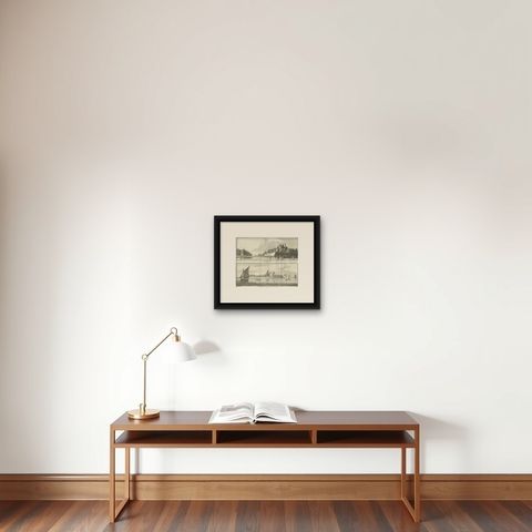Antique Print of Loevestein Castle by Tirion, 1749, shown framed on a wall, true to size