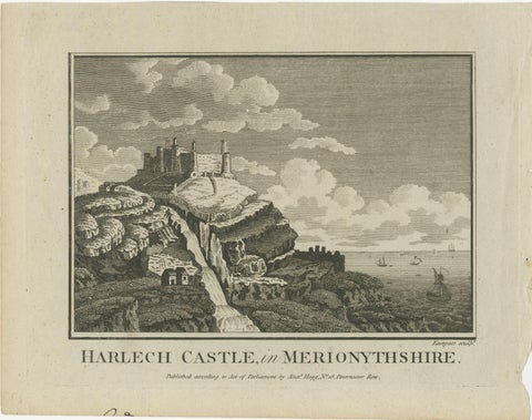 Antique engraving of Harlech Castle, Merionethshire, published by A.Hogg, c.1790, view 2