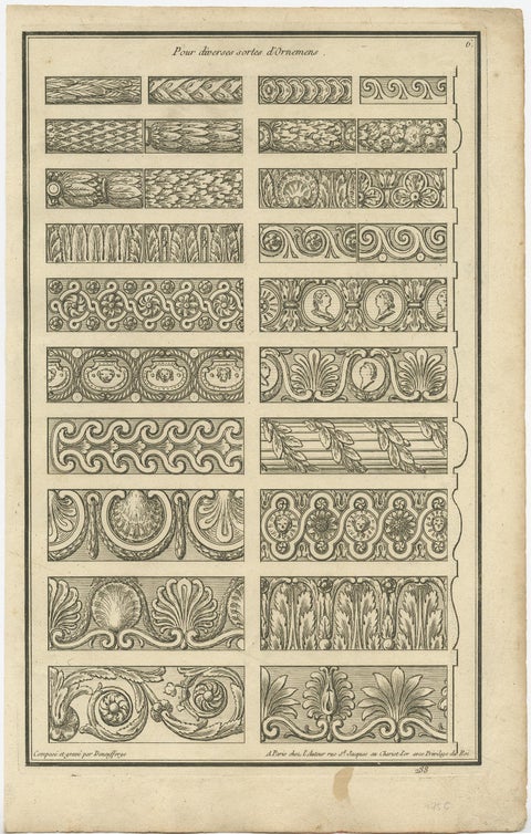 Set of Two Antique Architecture Prints of Various Ornaments by Neufforge, view 2