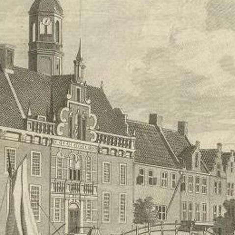 Antique Print of the City Hall of Dokkum, City in the Netherlands, 1786, close-up 2
