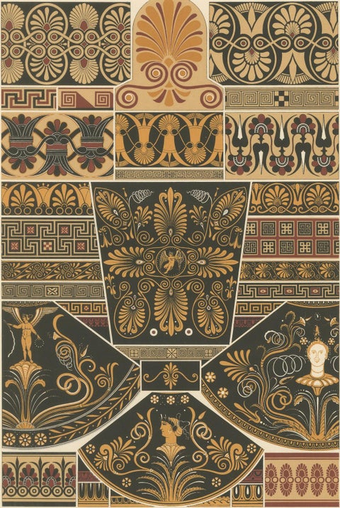 Ancient Greek Vase and Border Patterns, Classical Ornament, Plate V, ca.1890, close-up 4