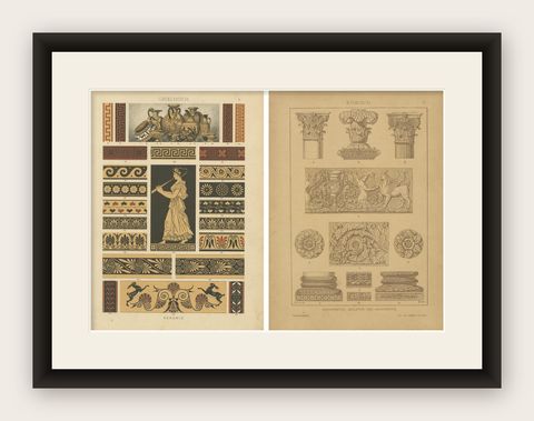 Classic Greek and Roman Designs from Dolmetsch's 1887 Ornament Treasury, shown framed
