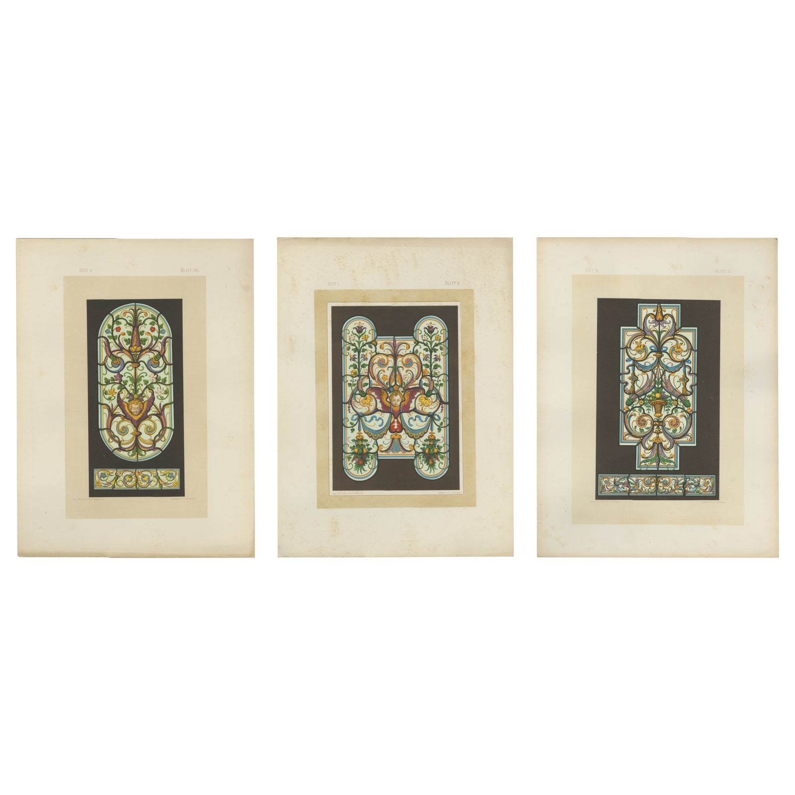 Set of Three Bavarian Decorative Panel Chromolithographs, Zettler Munich 1874