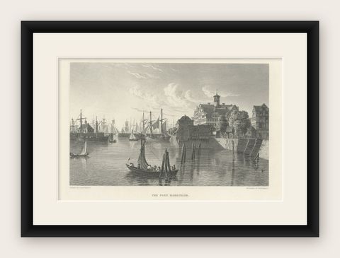 Antique Print of Frederiksborg Castle in Denmark, ca.1880, shown framed