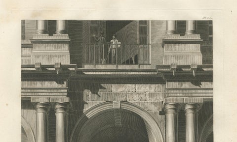Antique French Architectural Engravings, Louvre Interior Arches Set of four 1803, close-up 2