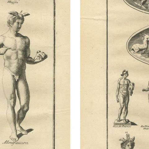 Pair of Roman Classical Sculpture Engravings, Montfaucon Antiquity, c.1721, close-up 2