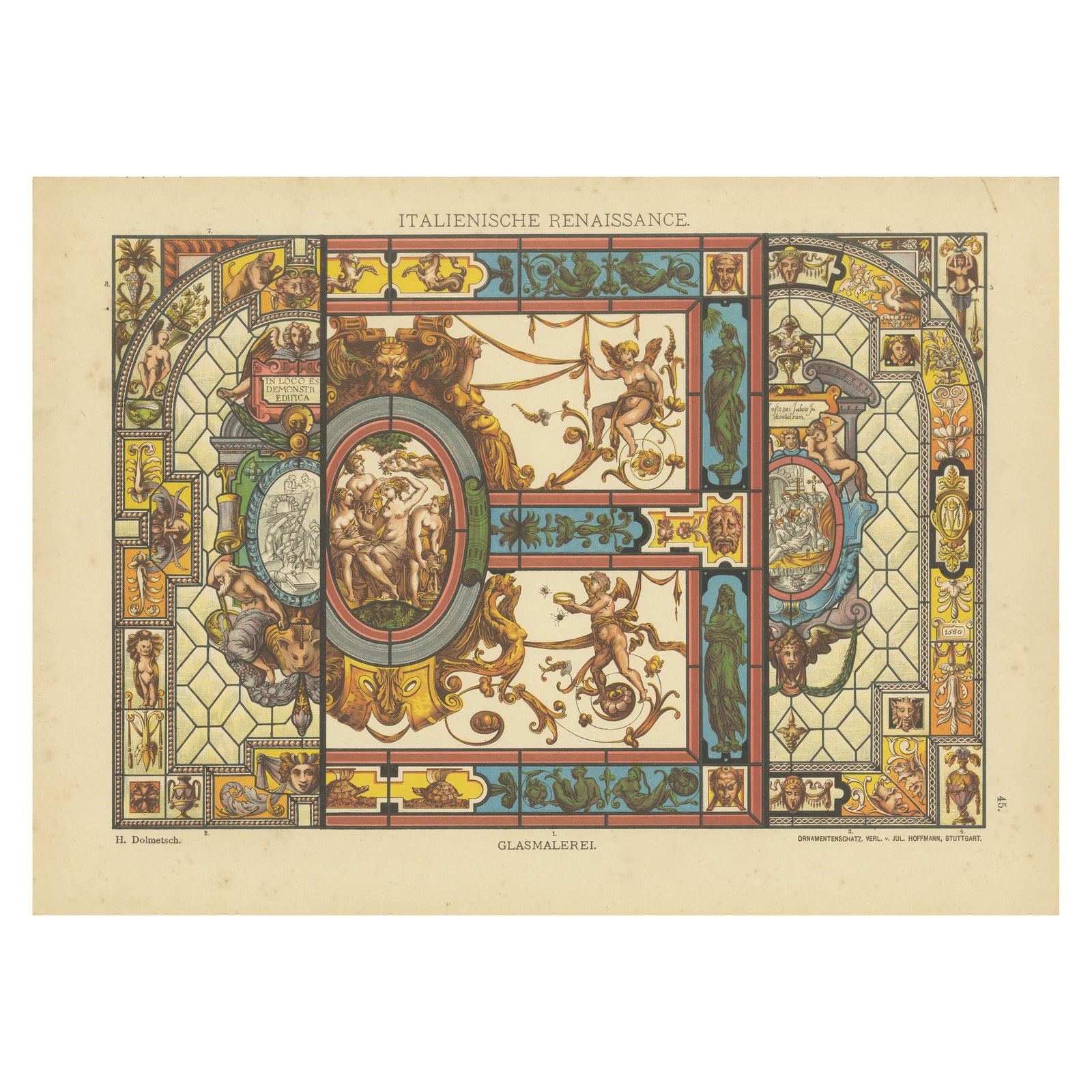 Italian Renaissance Stained Glass Artwork from Ornamentenschatz, 1887