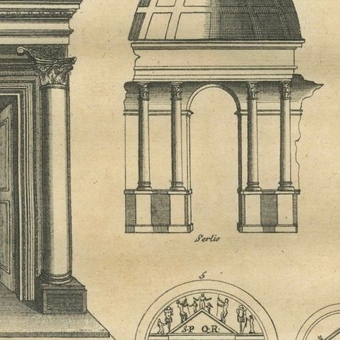 Antique Architectural Engraving by Serlio from Montfaucon, Paris 1721, close-up 5