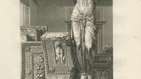 Antique Caryatid Sculpture of the Louvre Interior, Baltard Paris 1803, close-up 4