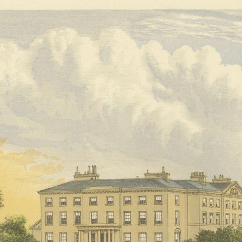 Farnham House Estate View, Georgian Manor Landscape Engraving, c1850, close-up 4