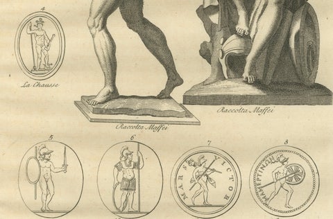 Antique Classical Wall Engraving, Roman Mythology, Montfaucon 1721, close-up 5