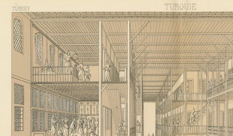 Ottoman Harem Interior Lithograph, Constantinople, Melling, Paris c.1888, close-up 5