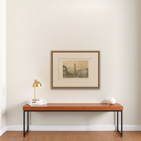 Piazza Colonna and Column of Marcus Aurelius, Rome, Benoist 1869 Lithograph, shown framed on a wall, true to size