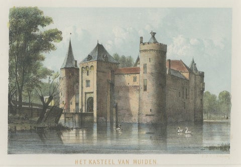 Antique Hand-Colored View of Muiden Castle, the Netherlands, ca.1895, close-up 1
