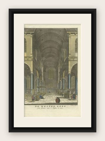 Antique Print of the Interior of the 'Westerkerk' by Goeree, 1765, shown framed