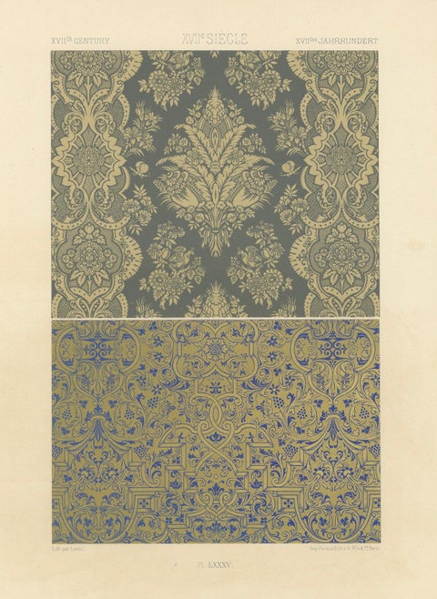 French Wallpaper and Textile Patterns, Damask and Scroll Motifs, ca.1869, close-up 4