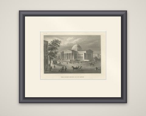 Antique View of the Old Courthouse in St. Louis Missouri, ca. 1850, shown framed
