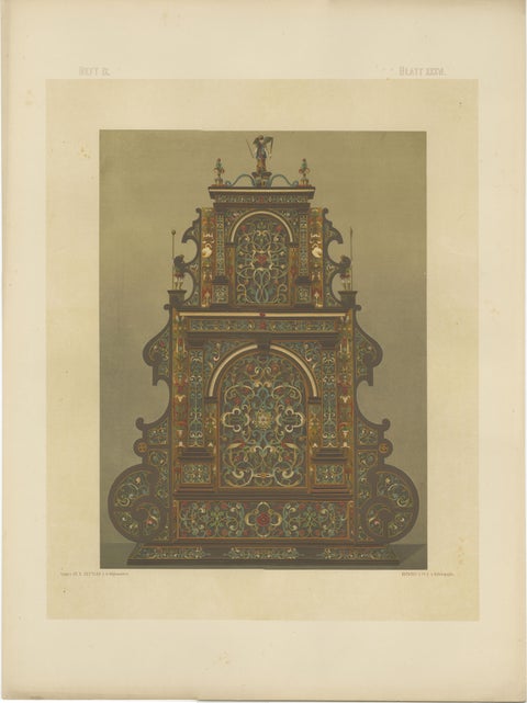 Monumental Bavarian Altar Design Triptych, Historicist Ornament, c. 1874, view 4