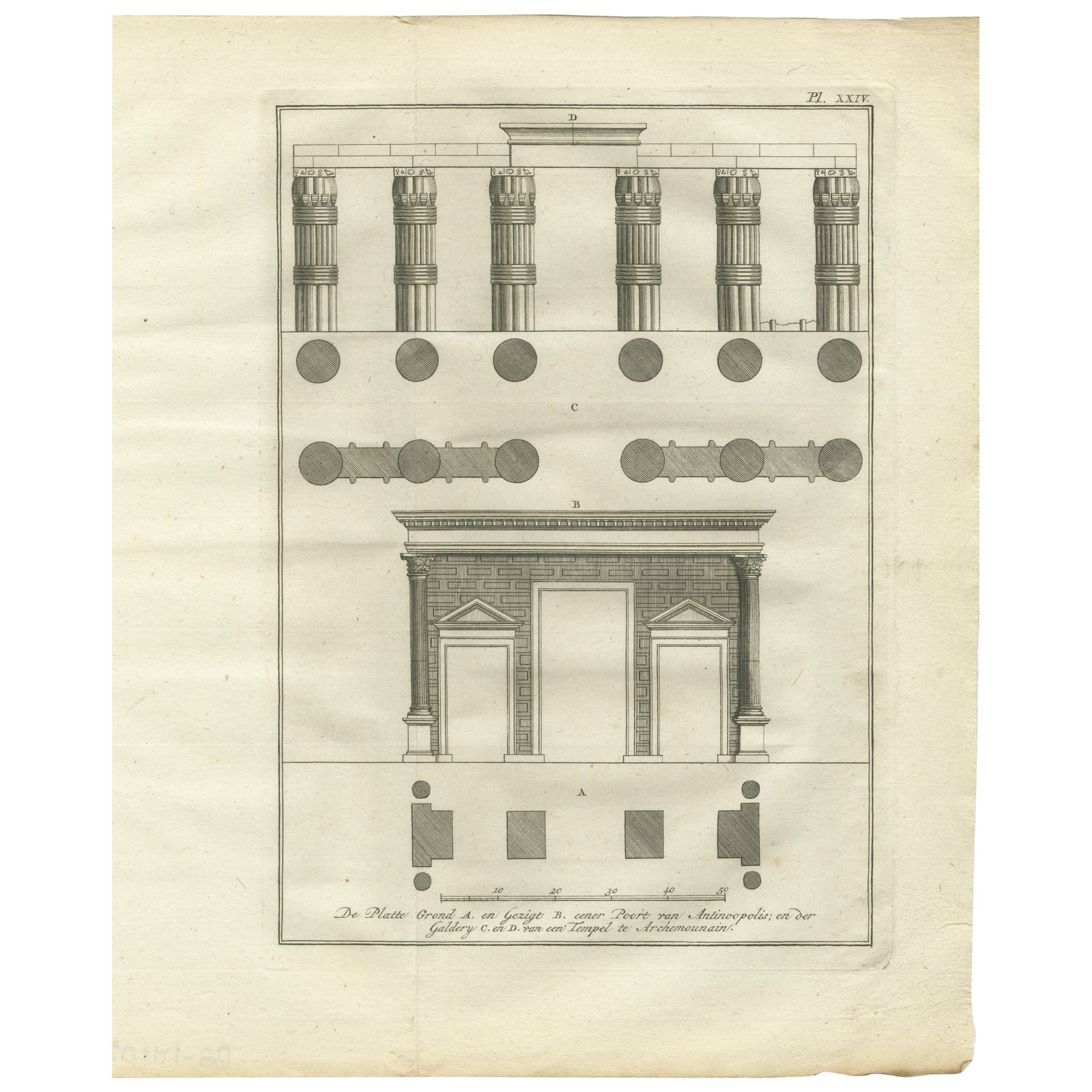 Temple Portico and Columns at Antinoöpolis, Architectural Engraving, 1776