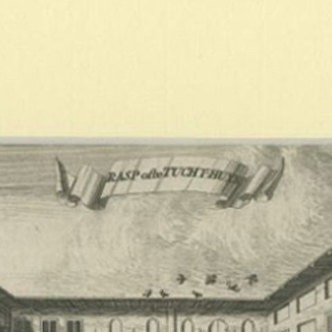 Antique Print of the House of Correction in Amsterdam by Commelin, 1693, close-up 1
